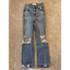 BKE Jeans Womens 23x28 Blue Billie High Rise Cropped Straight Distressed Denim